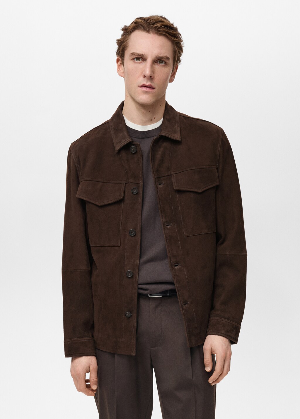 Suede jacket with pockets - Chocolate