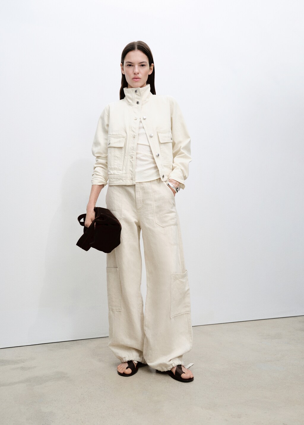 Cotton jacket with high collar and pockets - Off White