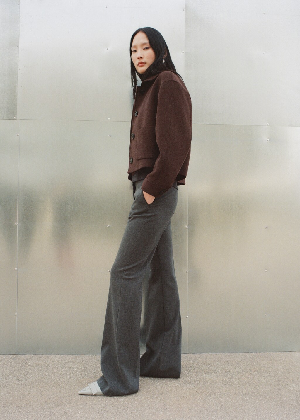 Wool jacket with pockets - Medium Brown