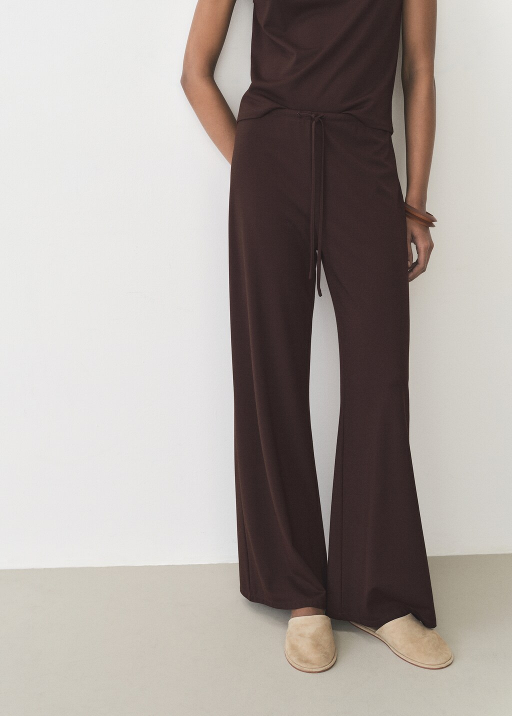 Wideleg trousers with elastic waist - Sand