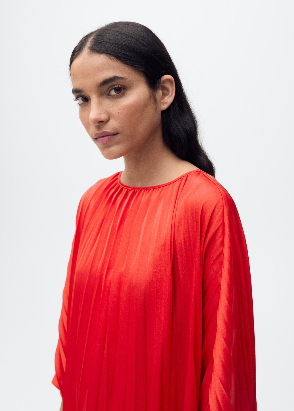 Pleated three-quarter sleeve dress - Red