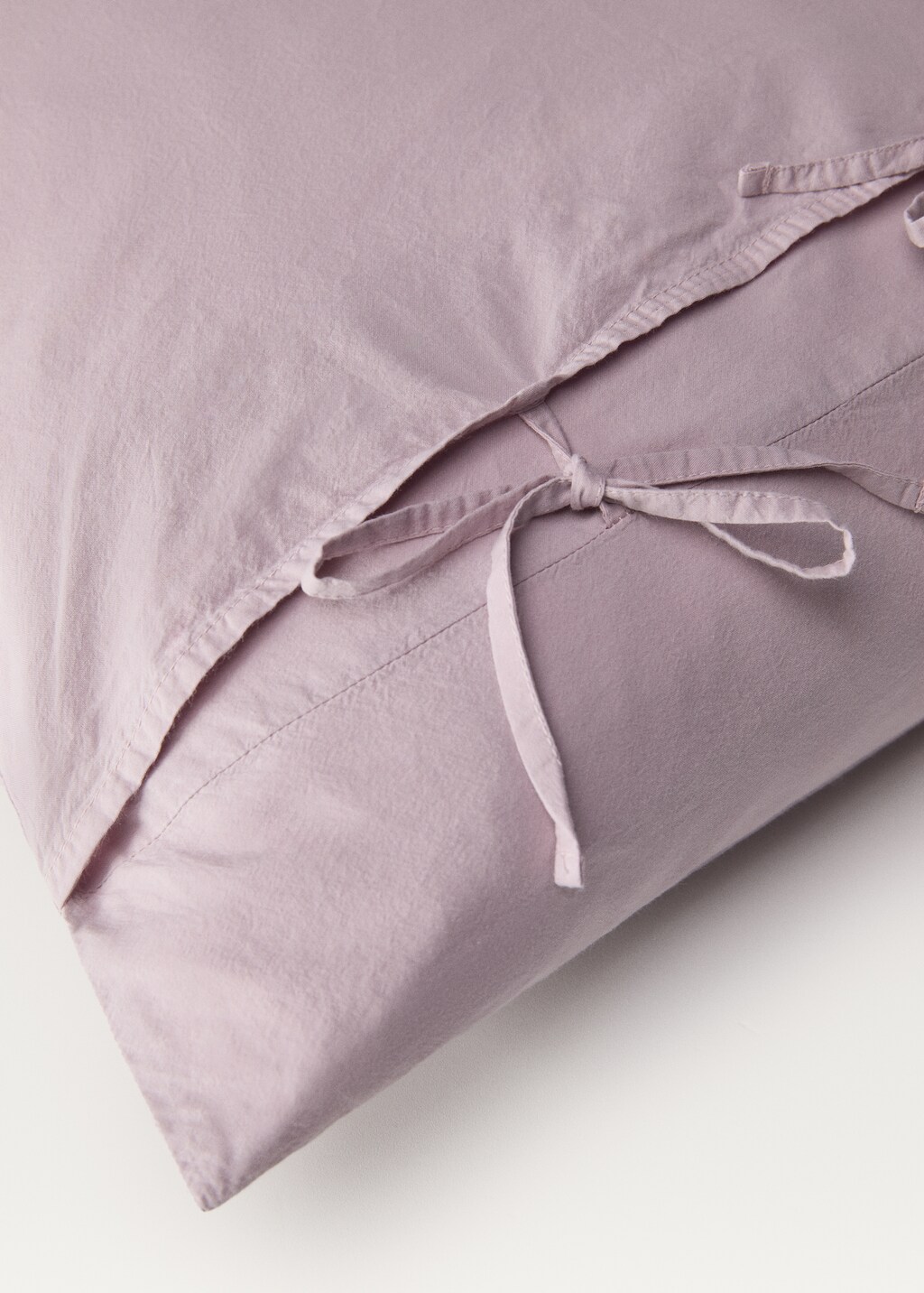 Washed cotton pillowcase with ties, 45x110 cm - Pastel Green