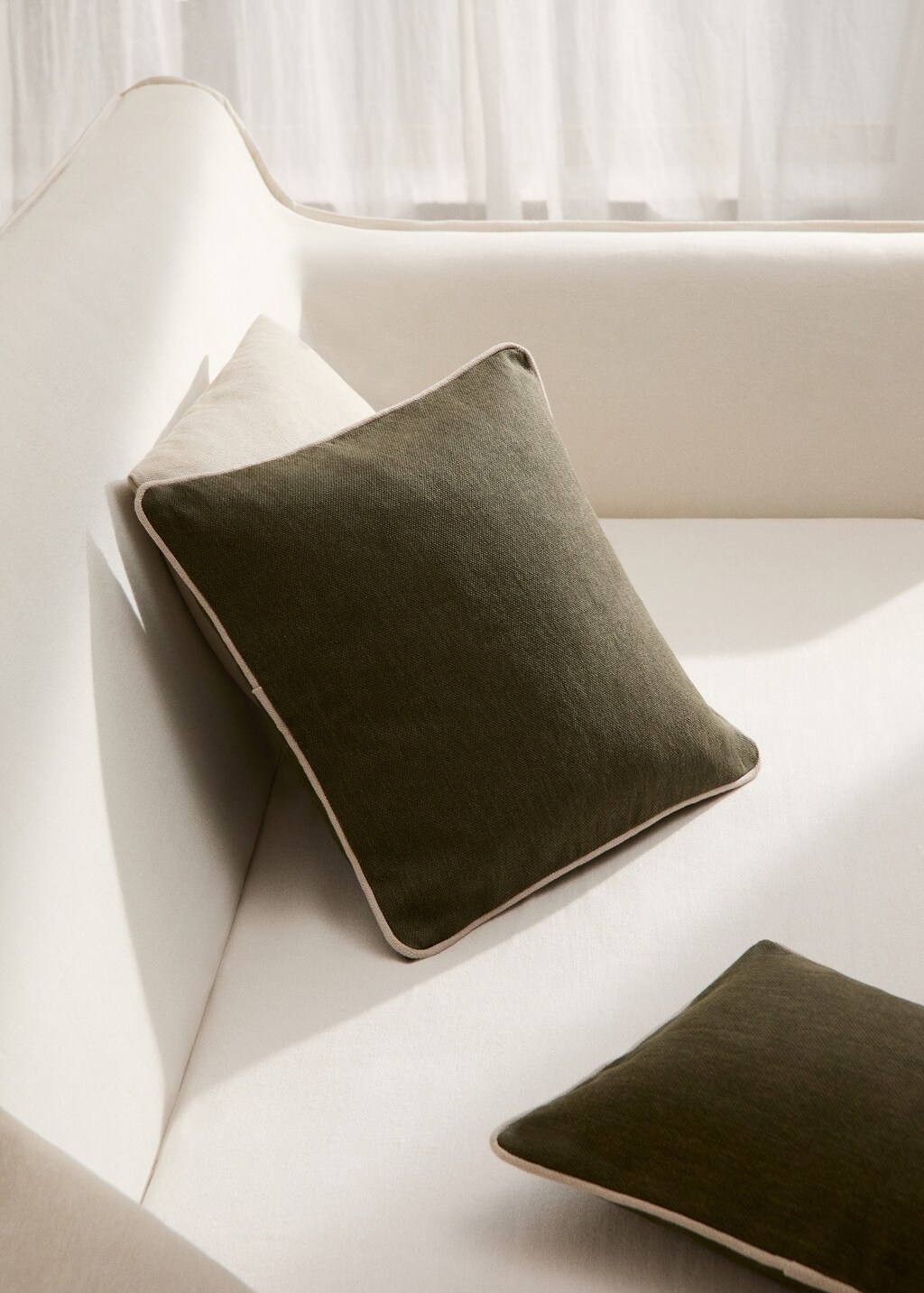 Cotton cushion cover with trim 45x45cm - Sand