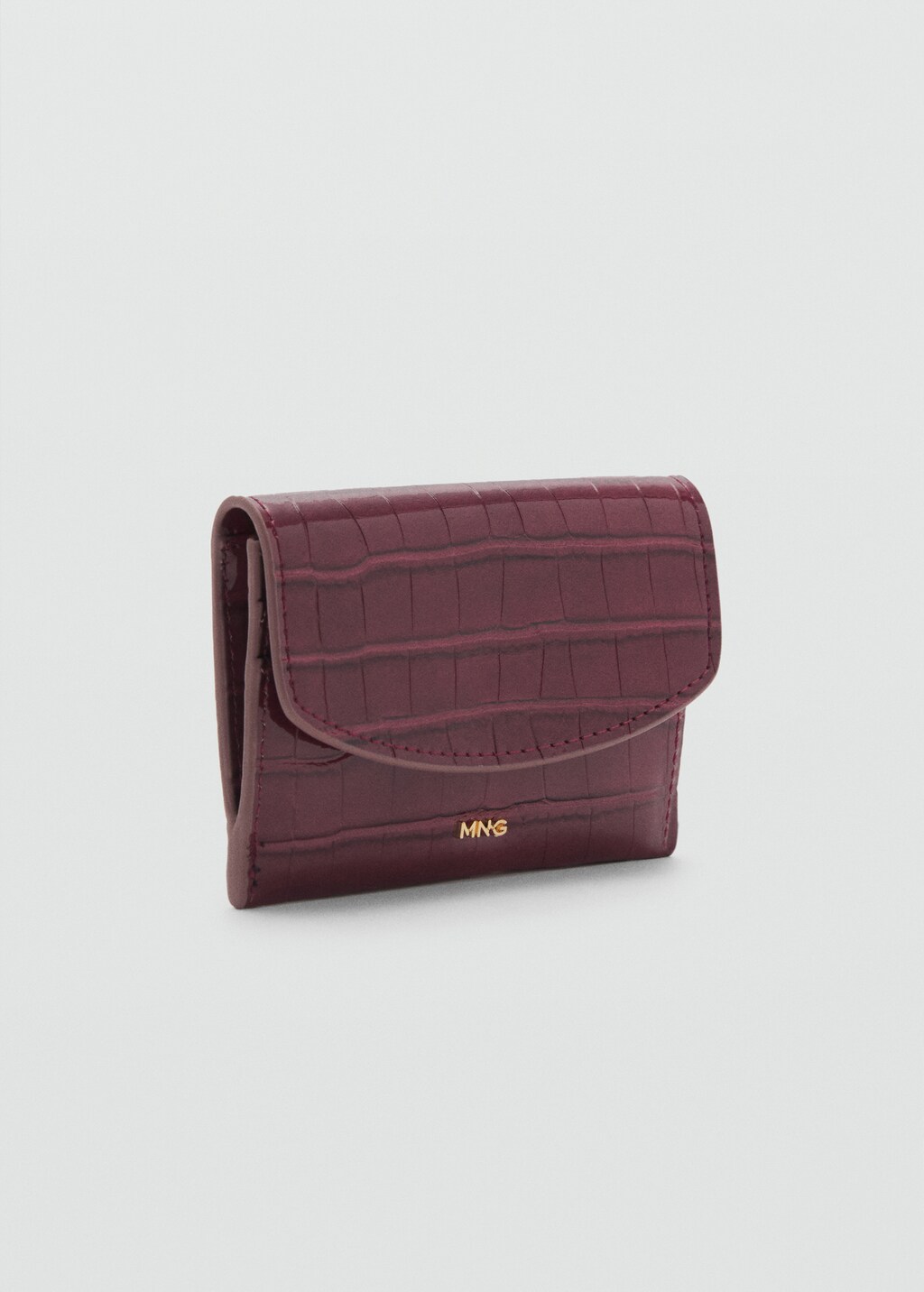 Croc-effect flap purse - Burgundy