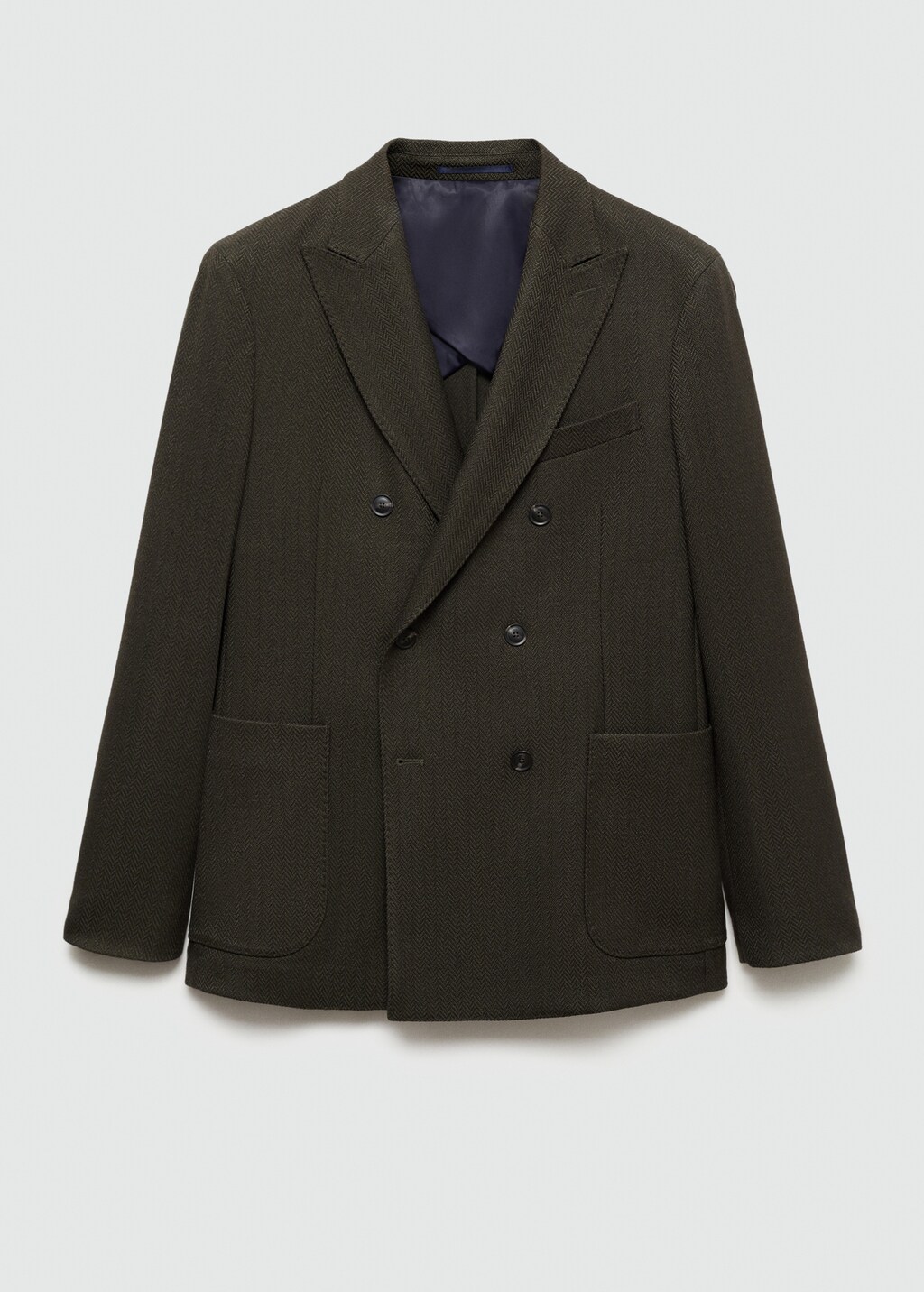 Twill slim-fit double-breasted jacket - Dark Navy