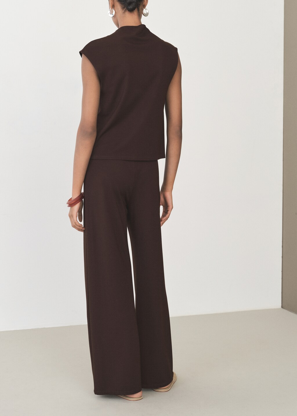 Wideleg trousers with elastic waist - Sand
