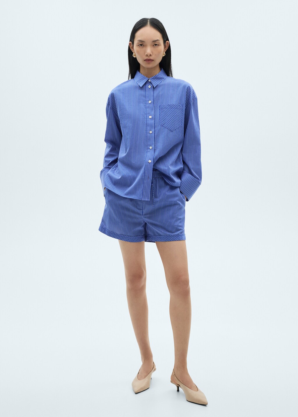 Striped cotton blend shorts - Red