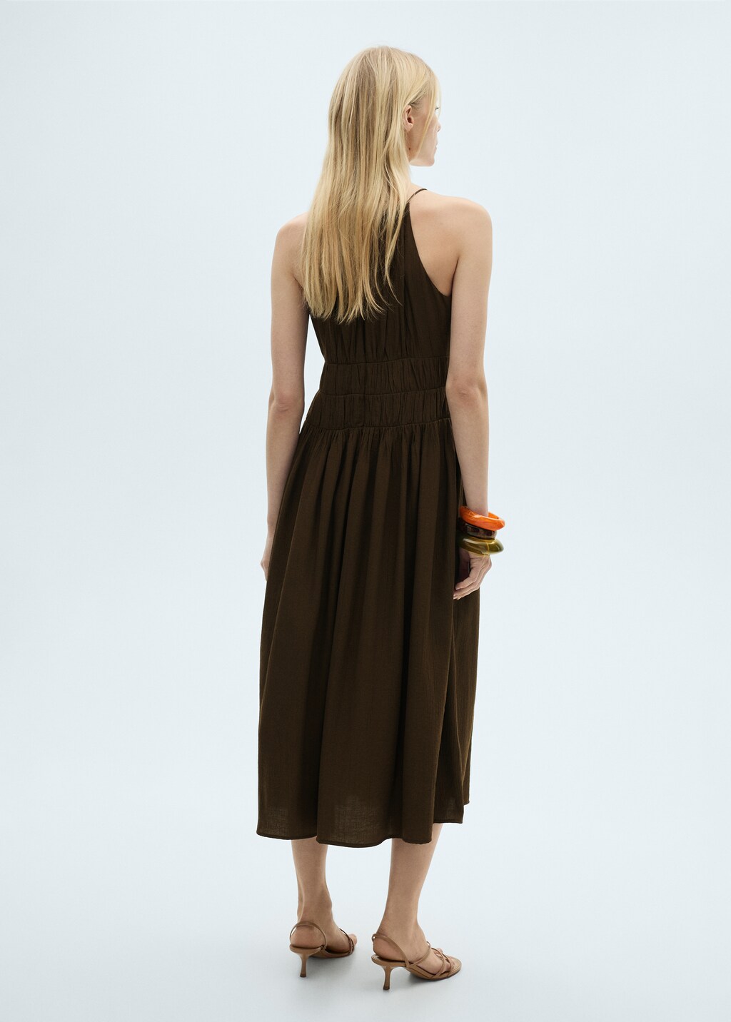 Midi-dress with gathered waist - Brown