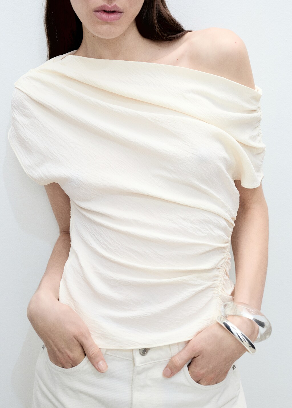 Asymmetric ruched top - Caramel