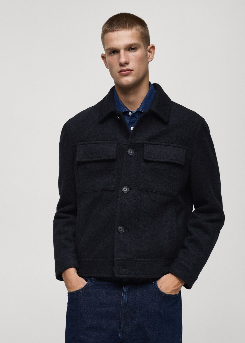 Wool jacket with pockets - Dark Navy