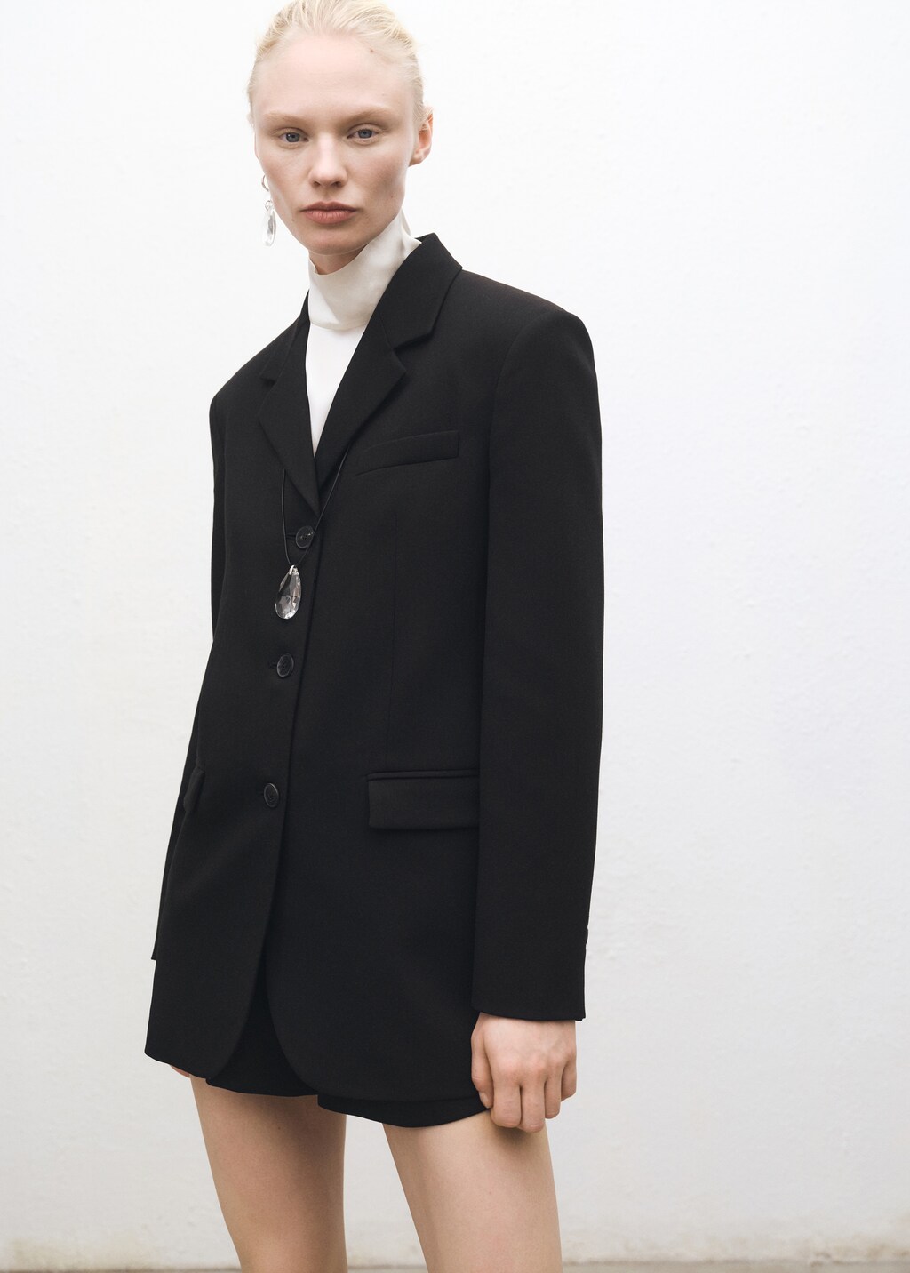 Straight button suit blazer - Black