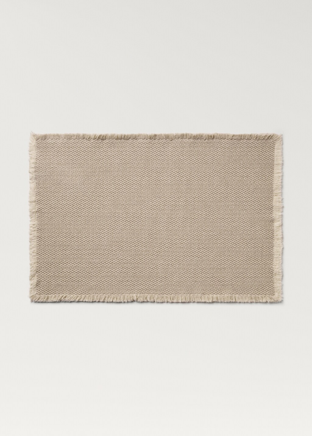 Cotton linen bathroom rug with fringes - Beige