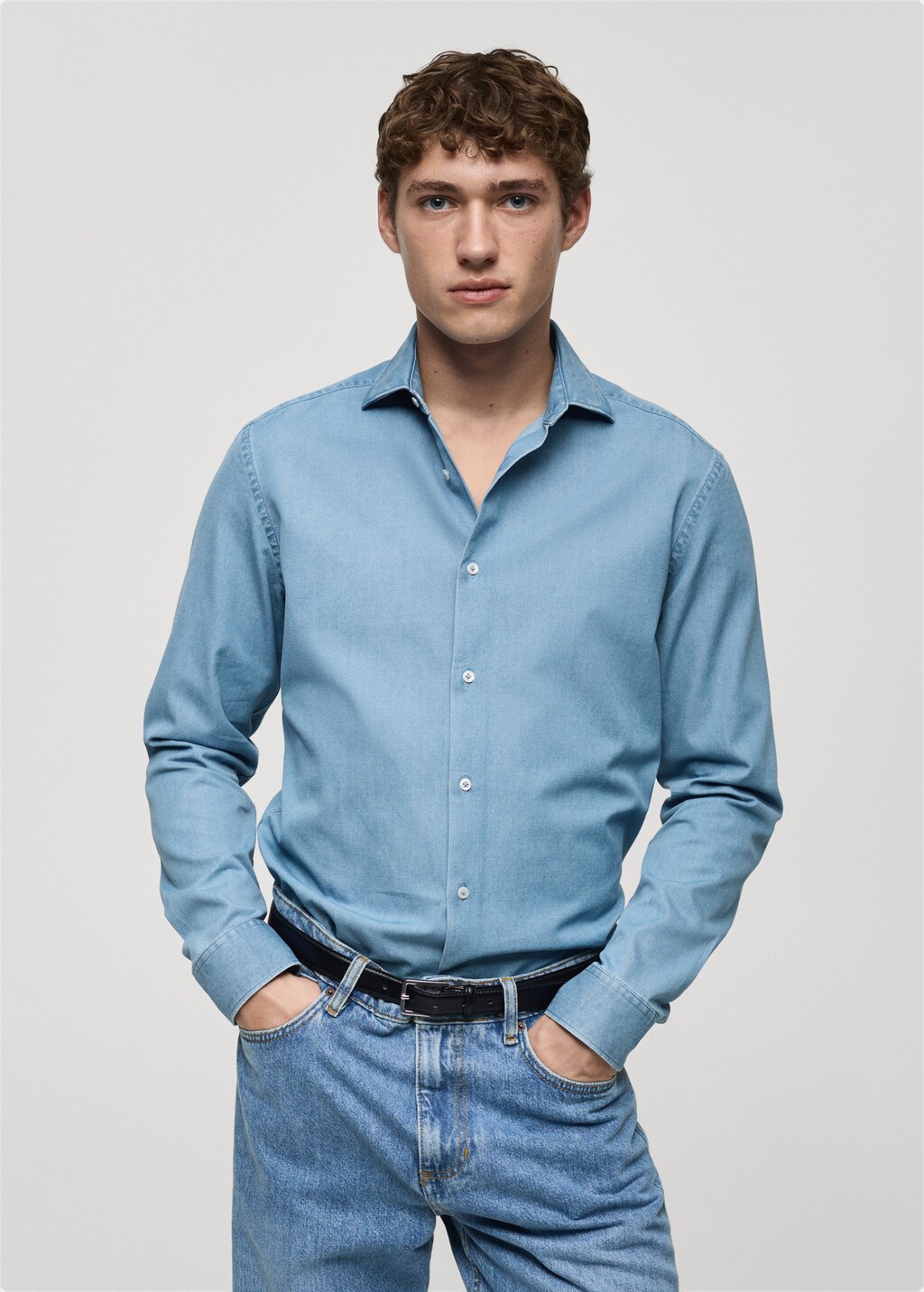 100% cotton chambray shirt - Medium Blue