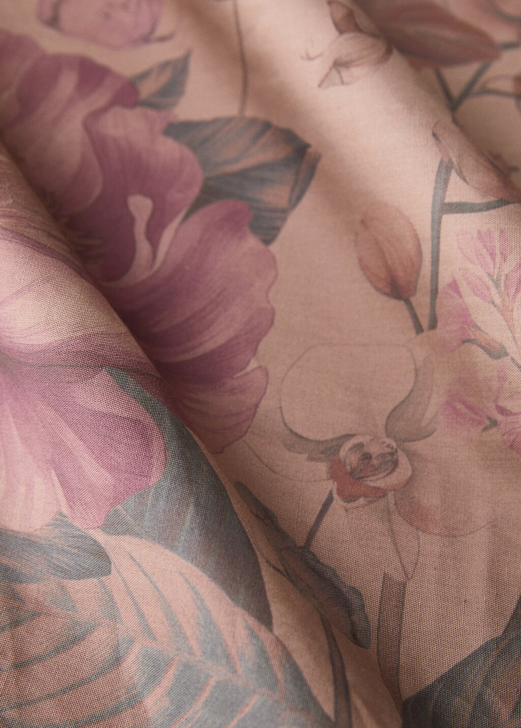 Cotton percale multi-coloured floral-print top sheet for 180/200cm bed - Aqua Green