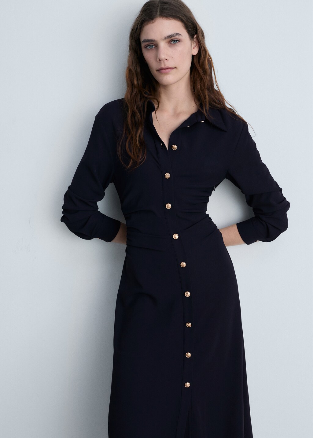 Midi-dress with draped waist - Dark Navy