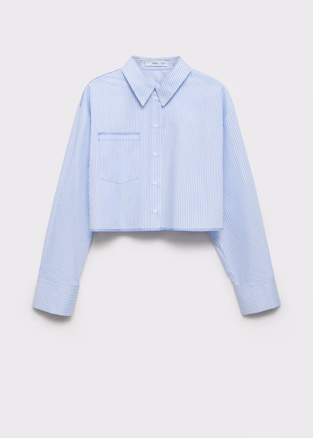 Striped crop shirt with stitching detail - Blue