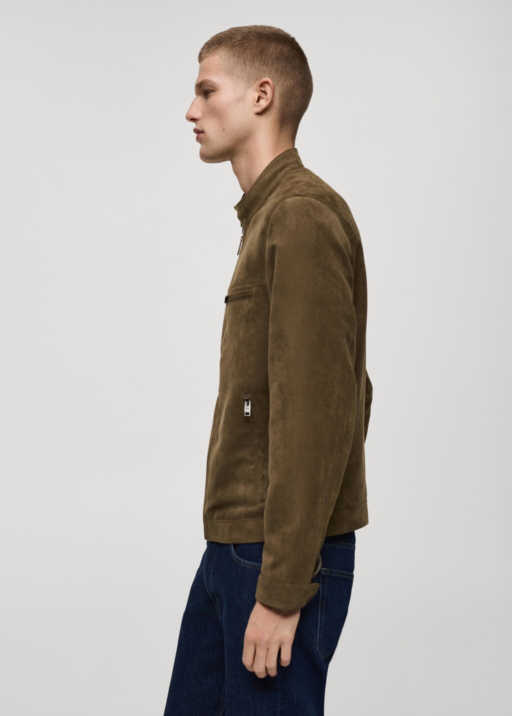 Suede-effect biker jacket - Beige