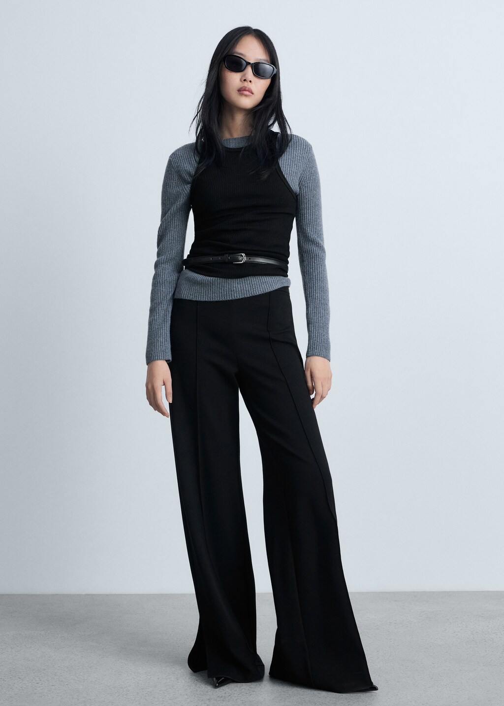 Wideleg trousers with slits - Black