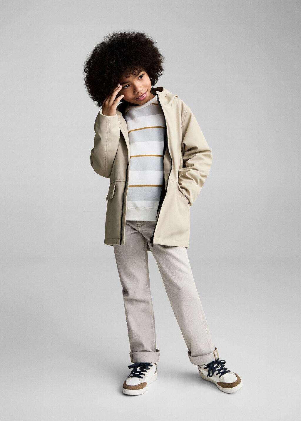 Hooded parka with pocket - Sand