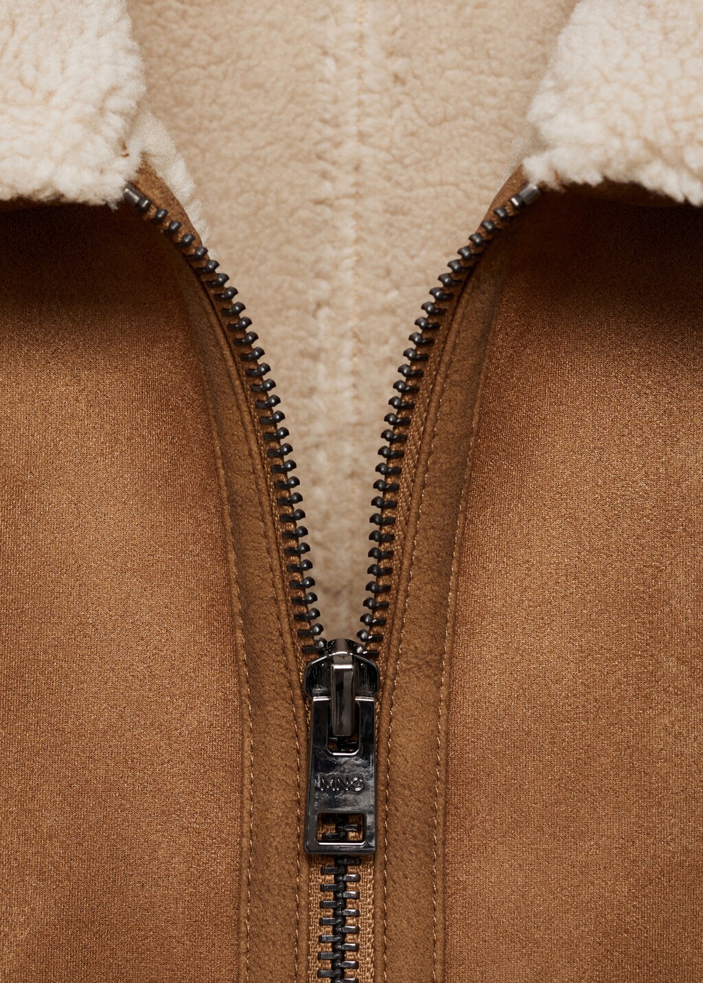 Double face jacket with sheepskin details - Medium Brown