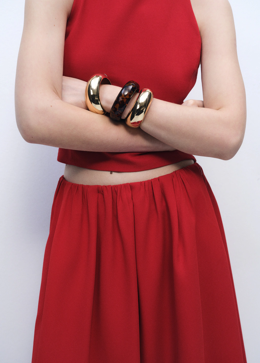 Long skirt with gathered waist - Red