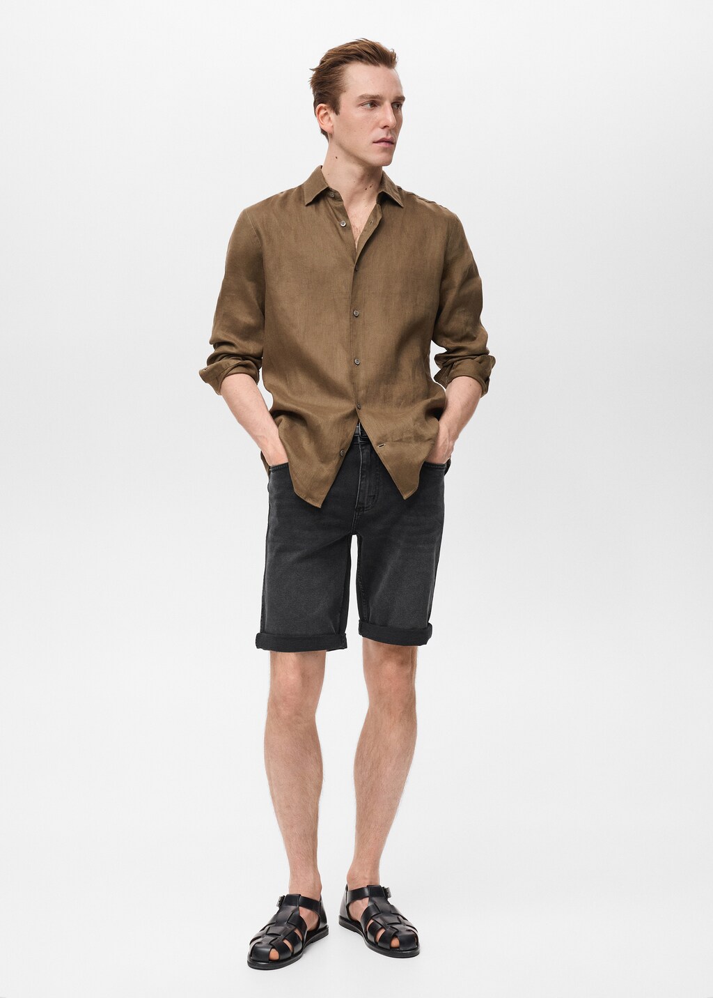 Slim-fit denim bermuda shorts - Off White