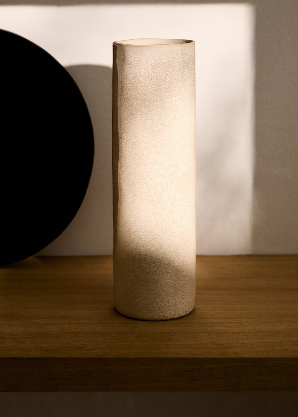 Stoneware cylindrical vase 30cm - Beige