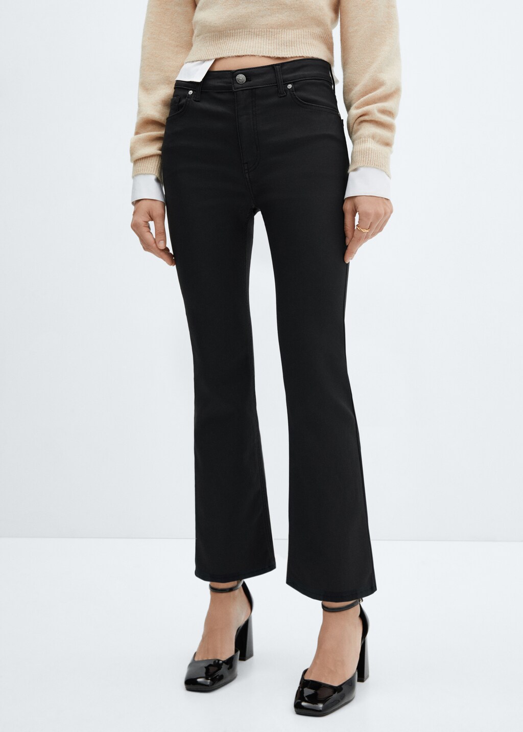 Sienna waxed flared cropped jeans - Black