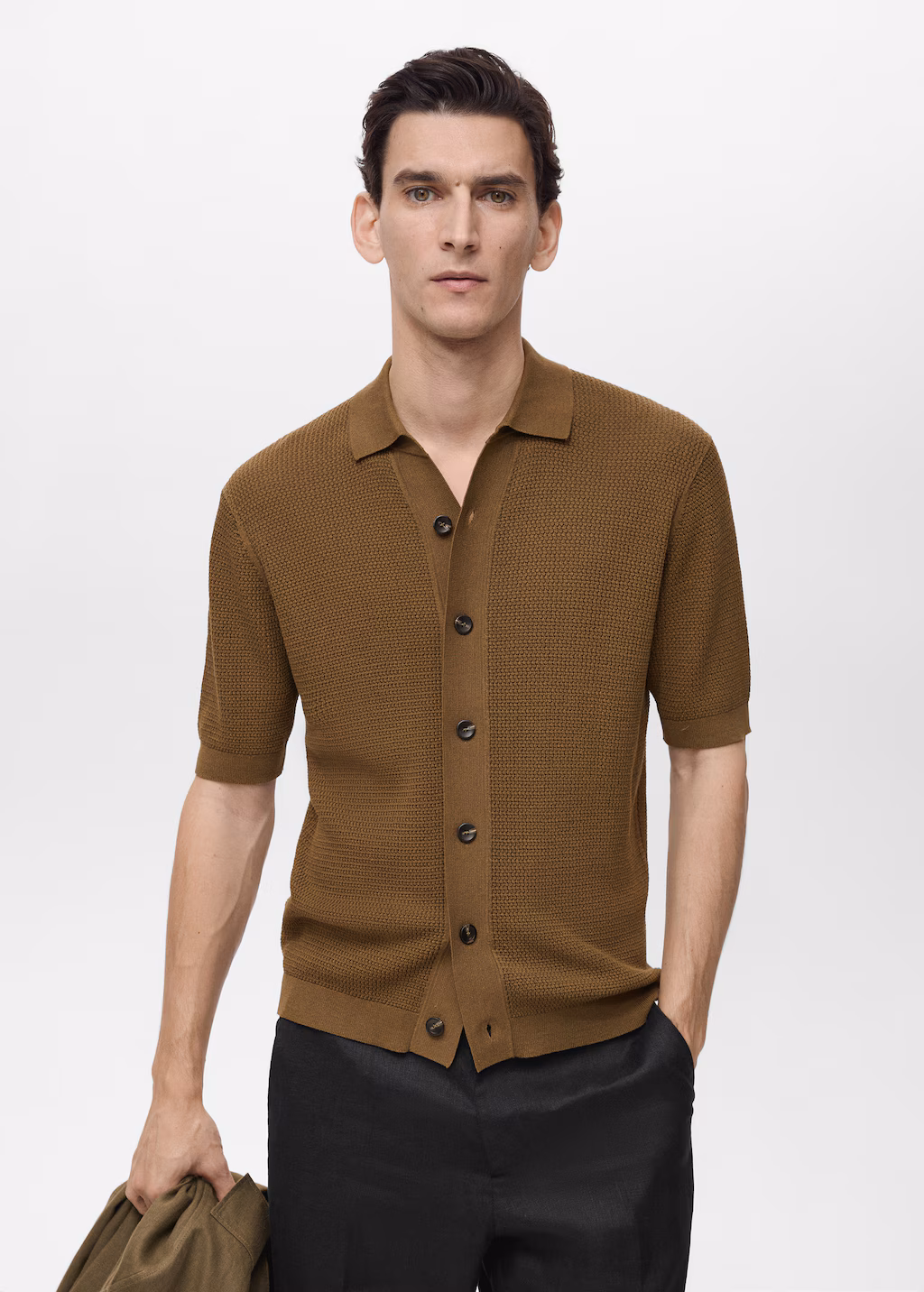 Structured knitted shirt - Brown