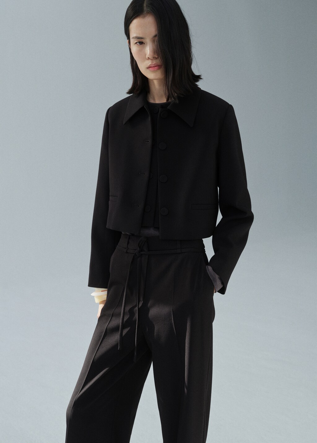 Straight suit pants with bow - Black
