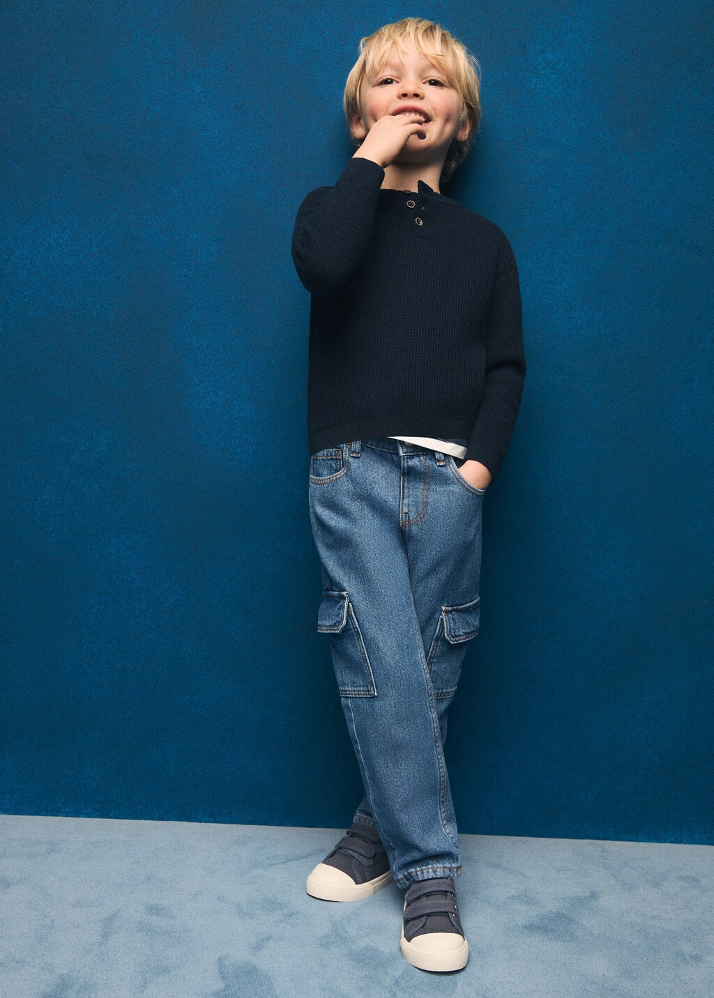 Cargo style straight jeans - Medium Blue