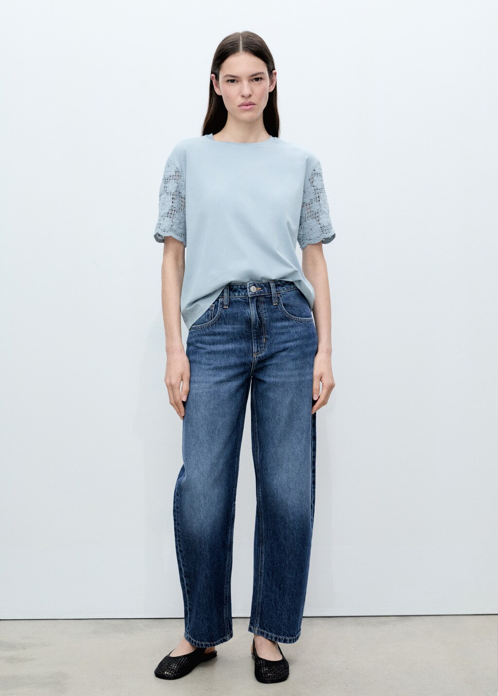 Crochet sleeve cotton t-shirt - White