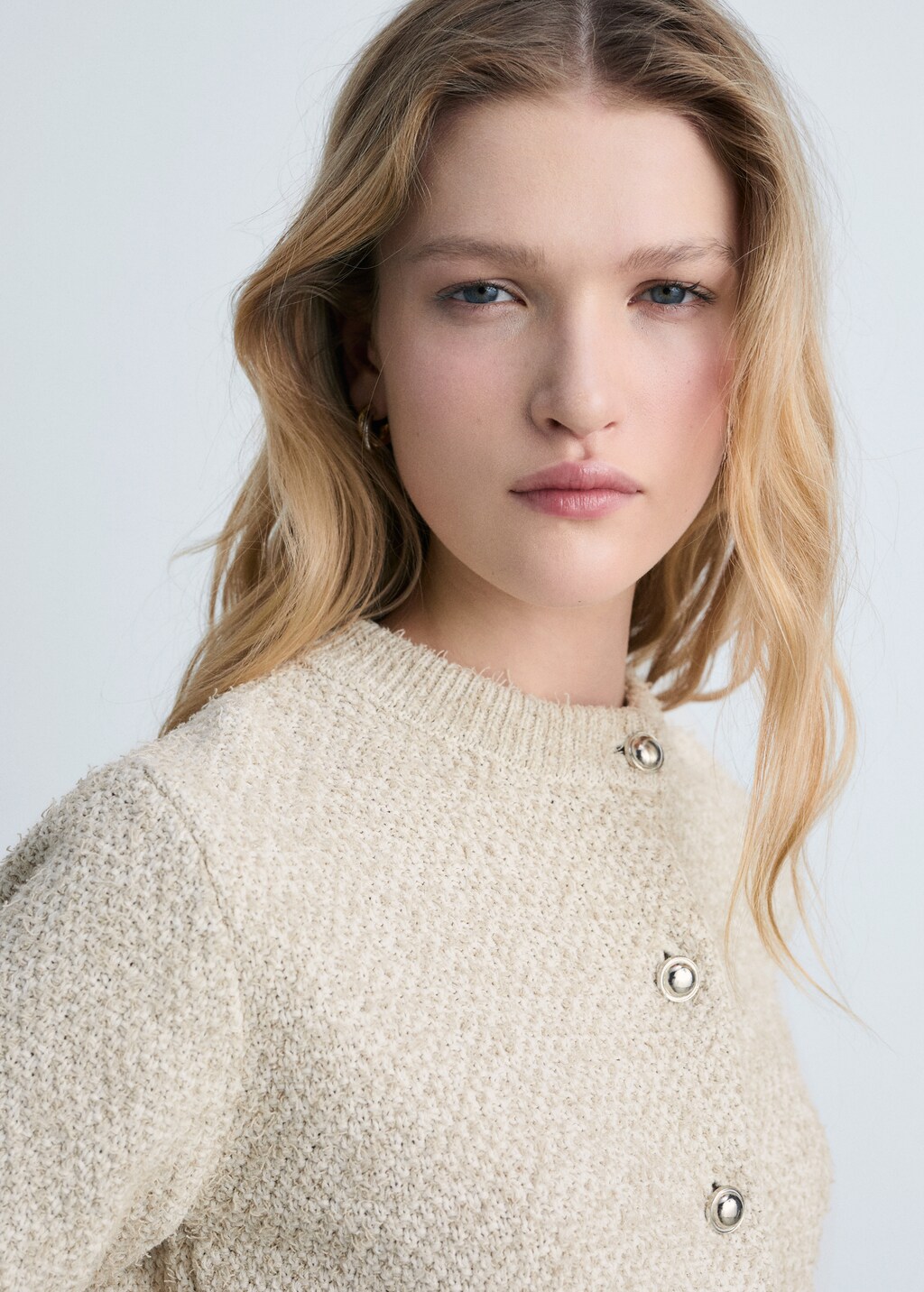 Chunky-knit jacket with buttons - Beige