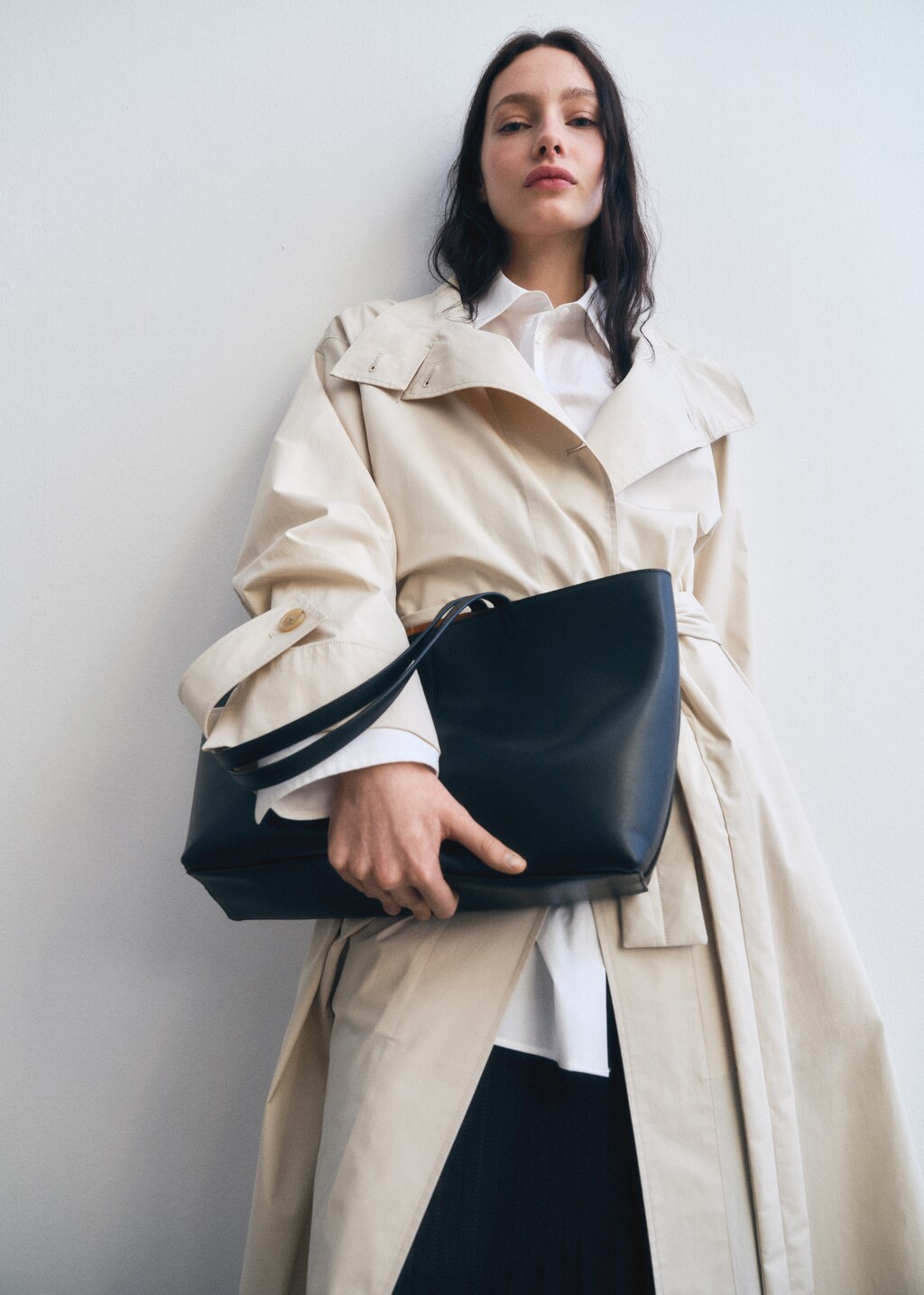 Medium leather shopper bag - Black