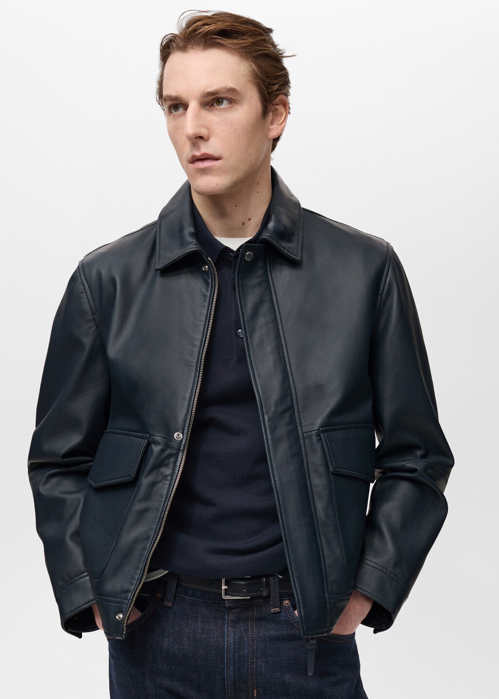 Nappa leather jacket with pockets - Night Blue