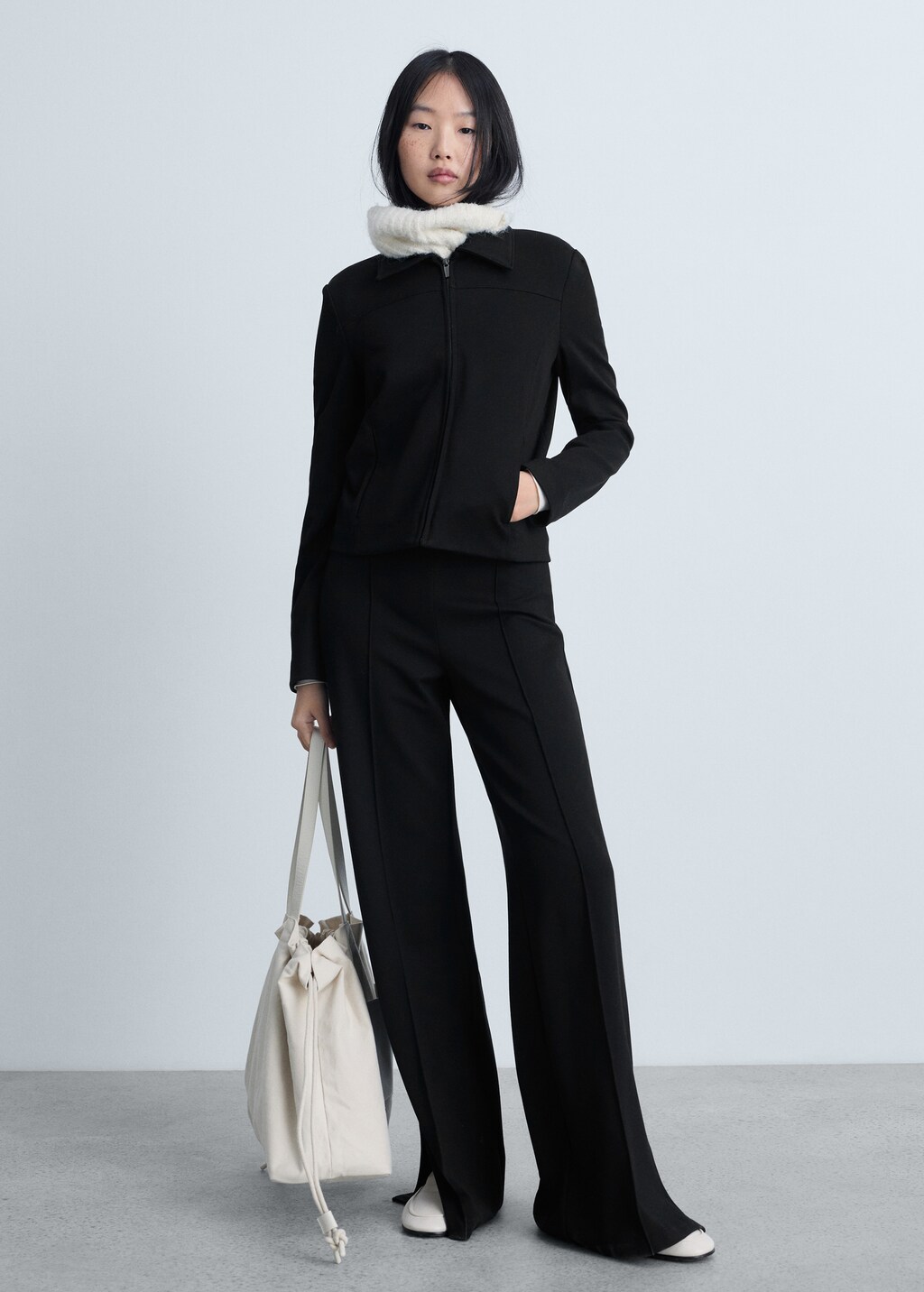Wideleg trousers with slits - Black