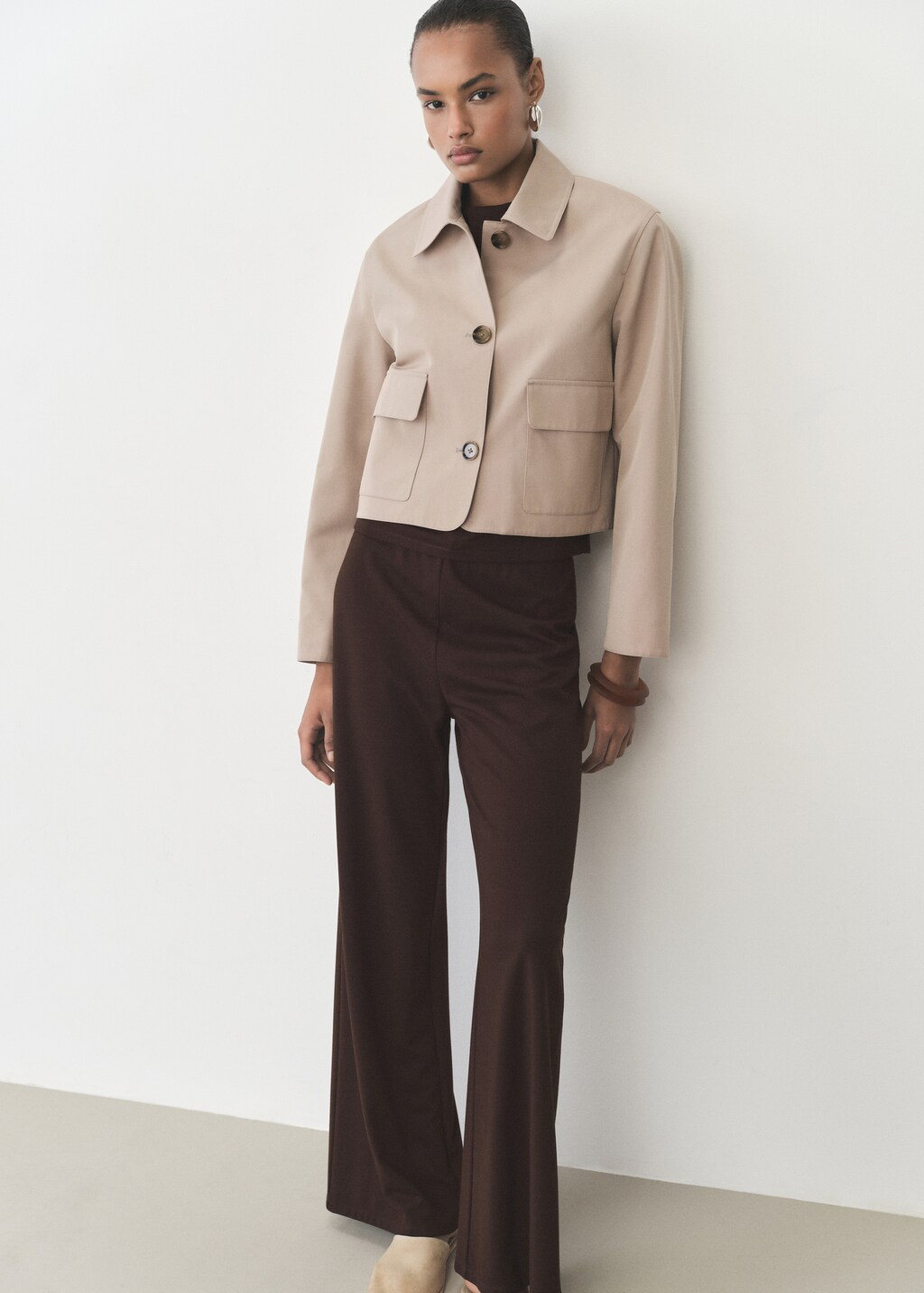 Wideleg trousers with elastic waist - Sand