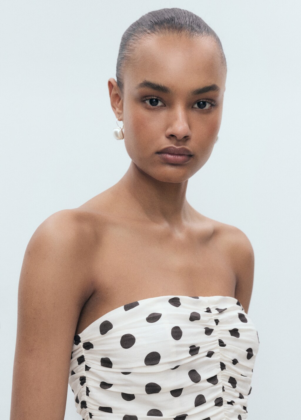 Draped body polka dot dress - Off White