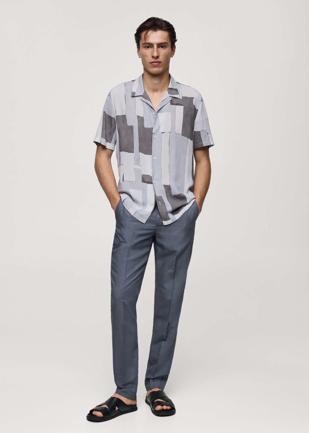 Printed fluid regular-fit shirt - Light/Pastel Grey