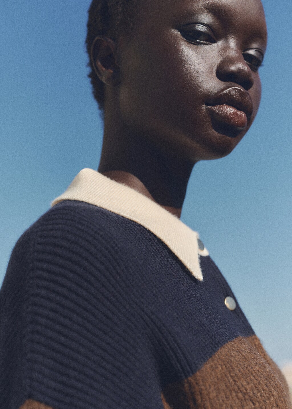 Striped polo-neck sweater - Red