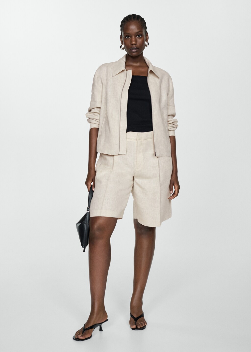 100% linen jacket with zip - Light/Pastel Grey