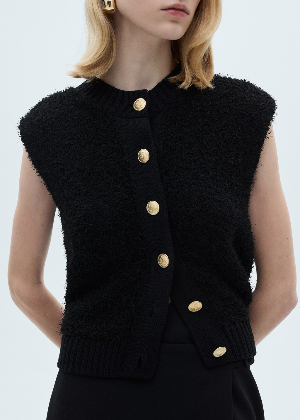 Knitted gilet with buttons - Black