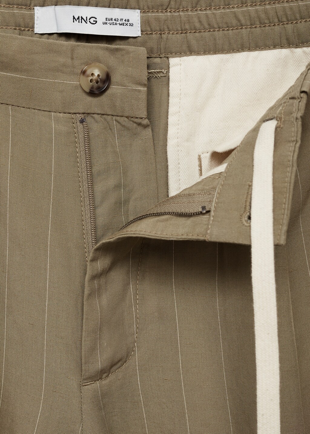100% linen striped trousers with drawstring - Off White