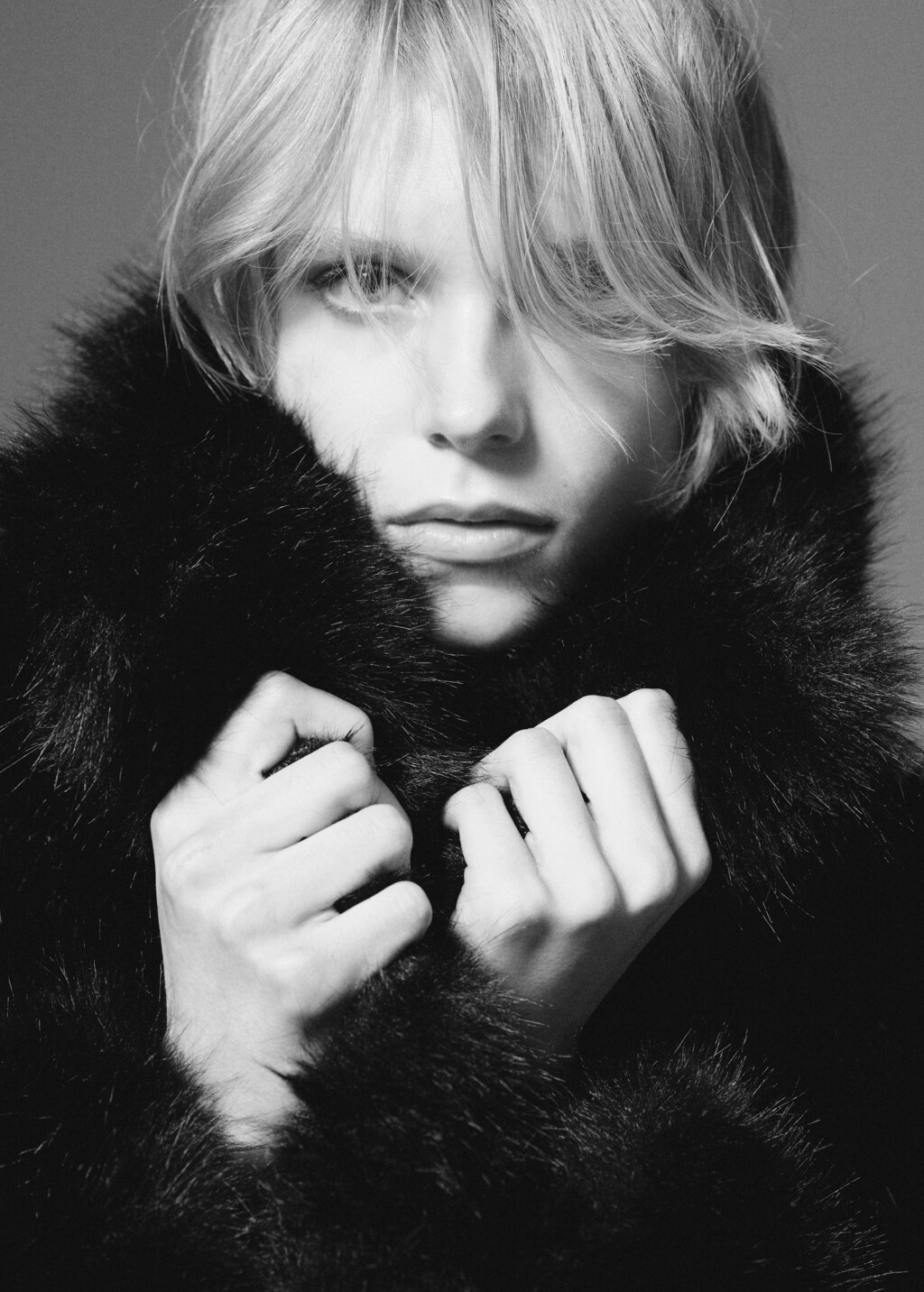 Fur-effect coat with lapels - Black