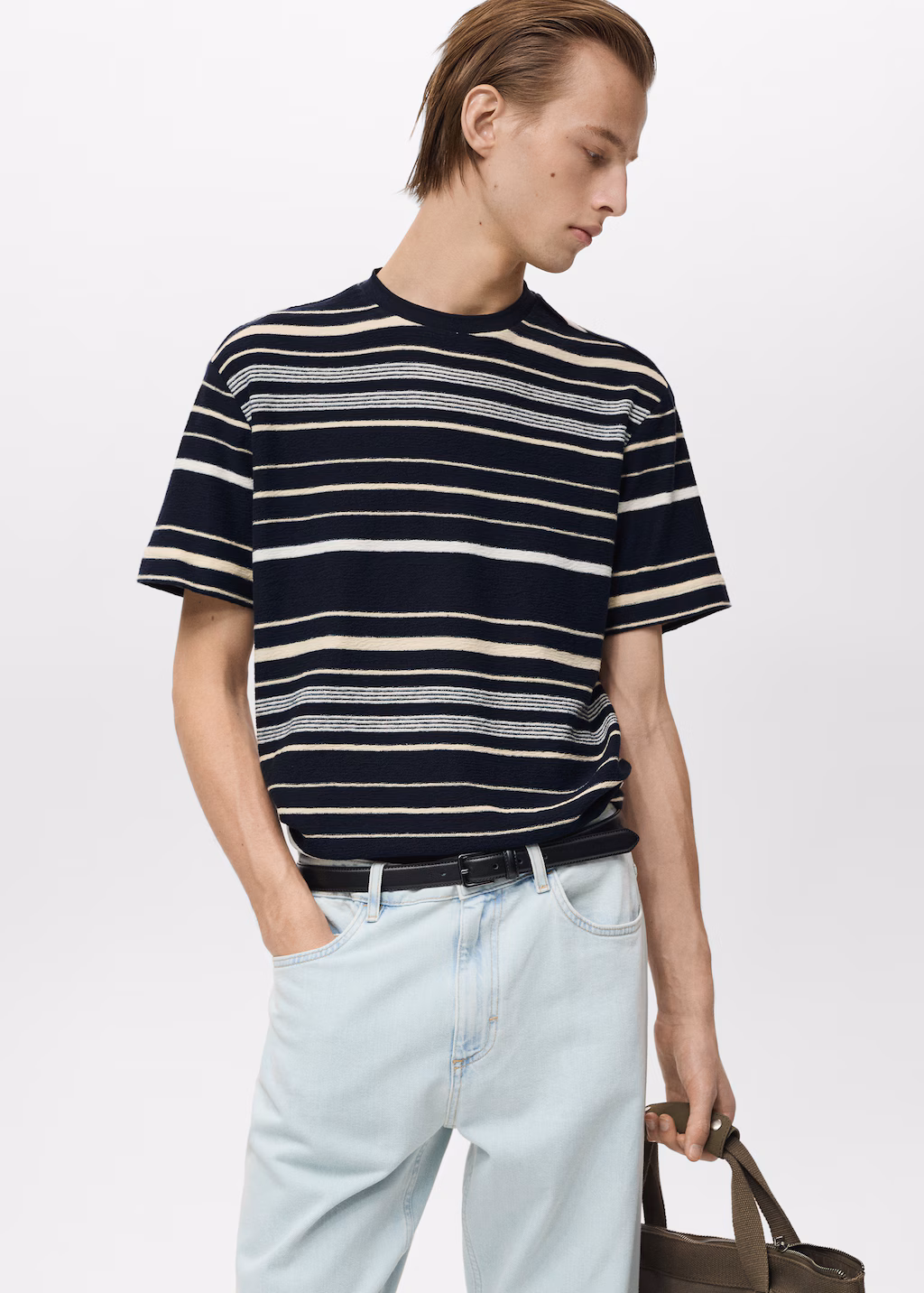 100% cotton regular-fit striped t-shirt - Ecru