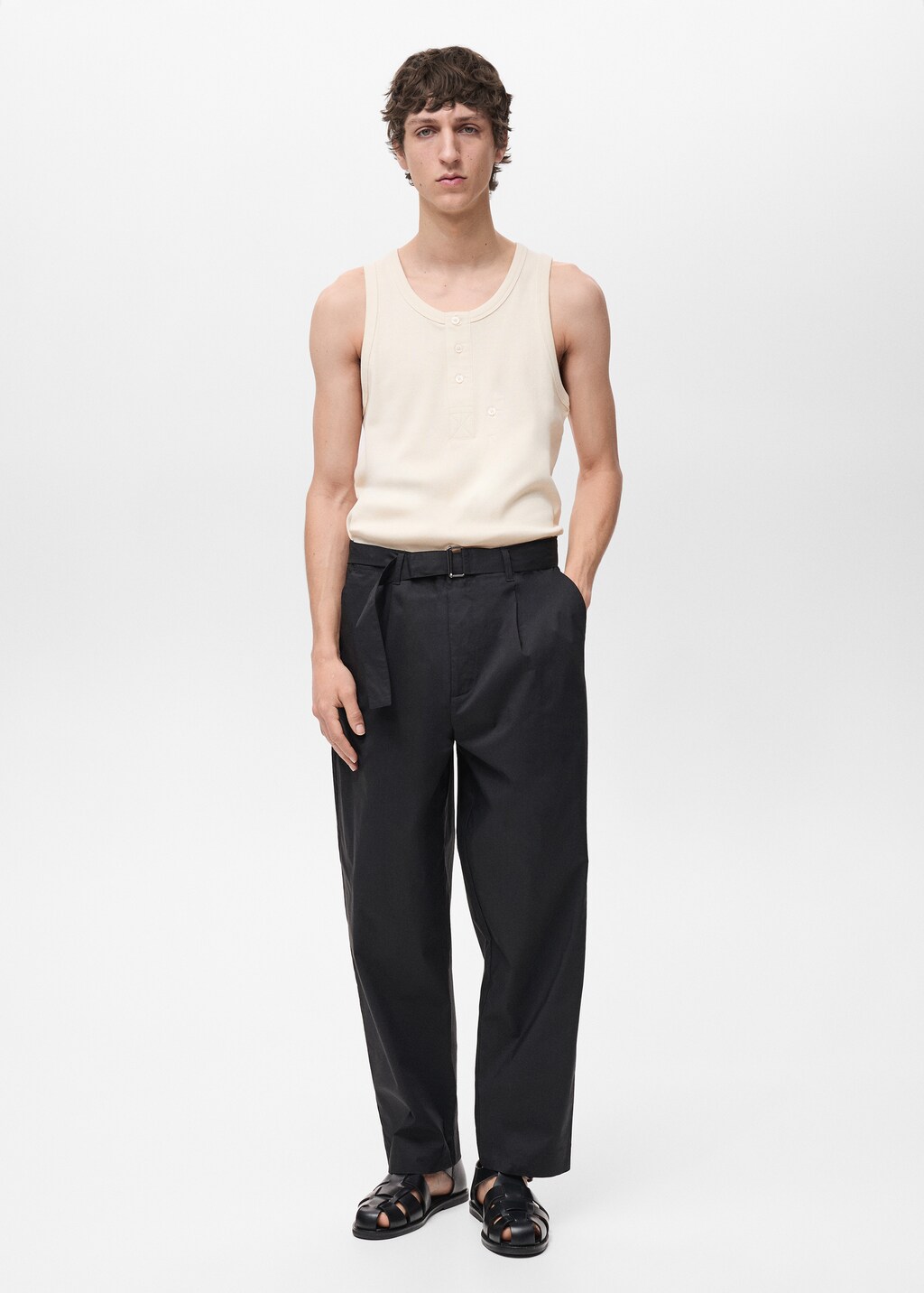 100% cotton t-shirt with buttons - Ecru