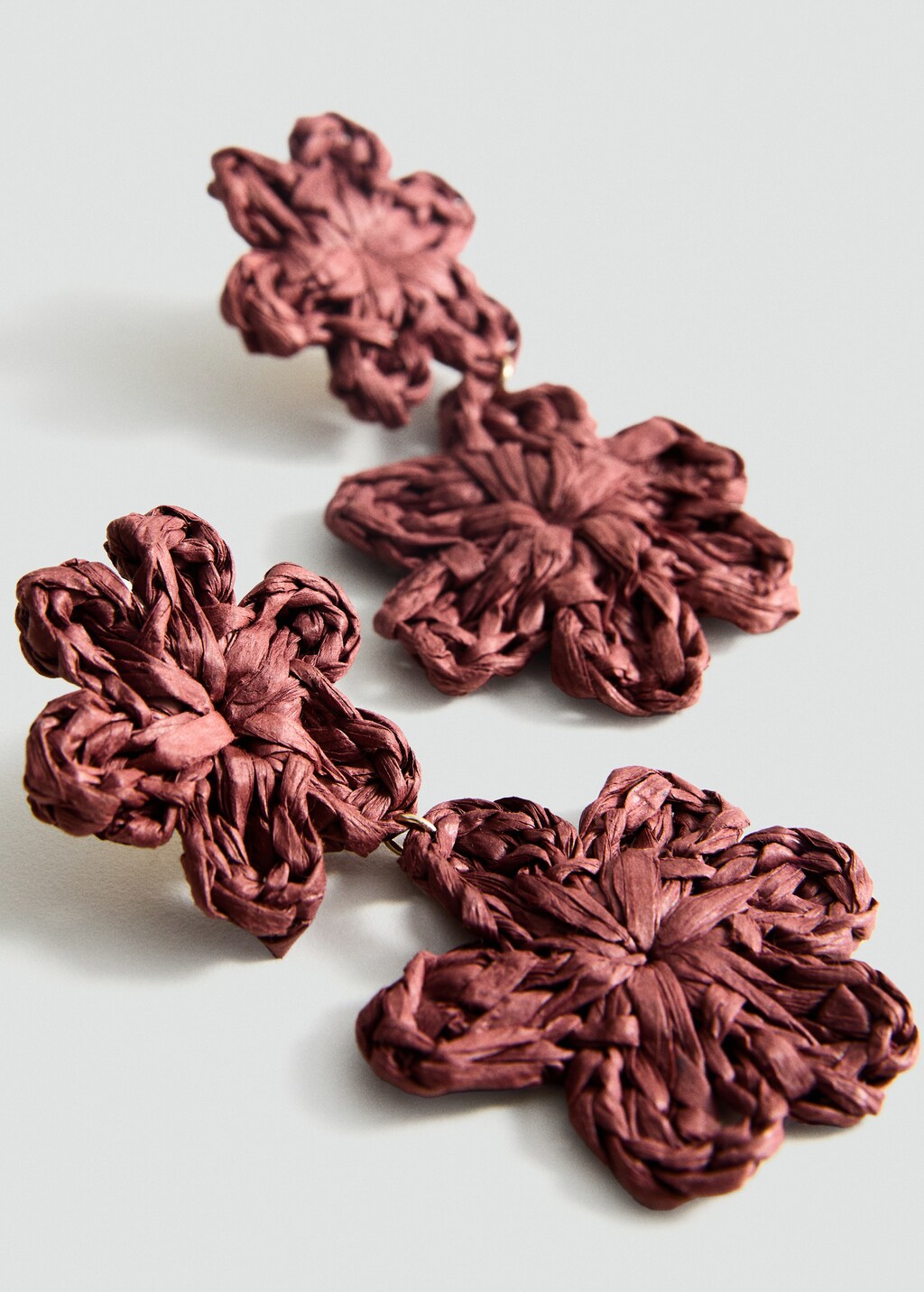 Flowers raffia earrings - Burgundy