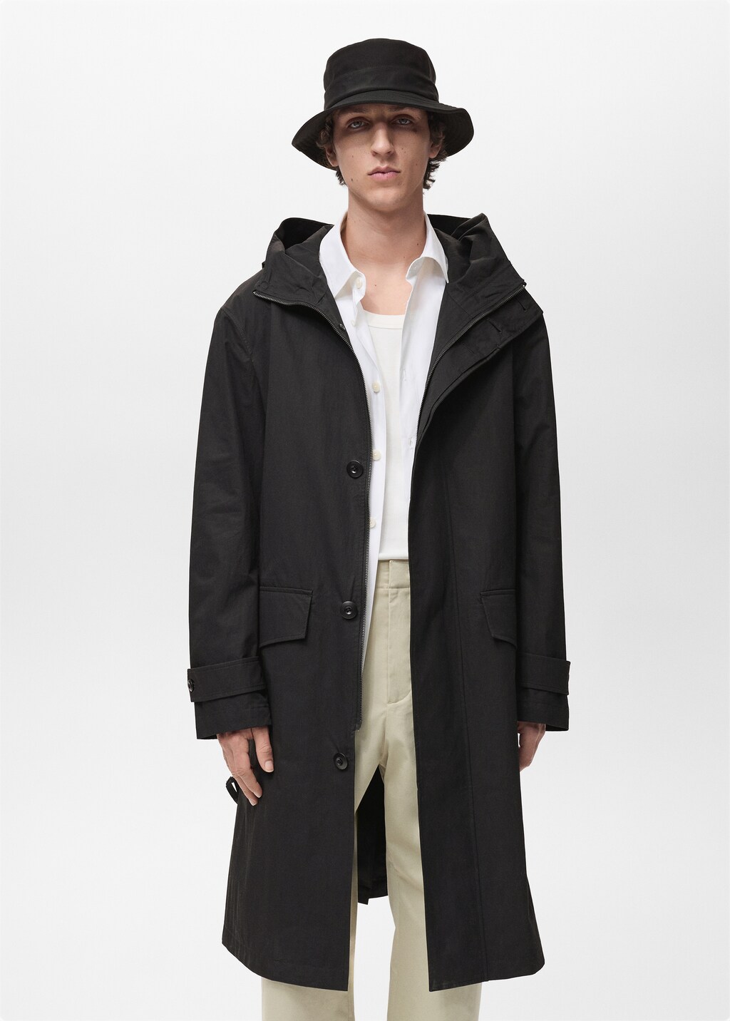 Trench coat with belt and hood - Black