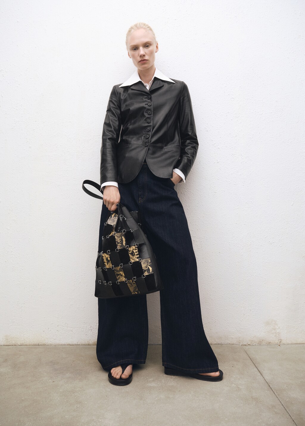 Leather jacket with buttons - Black