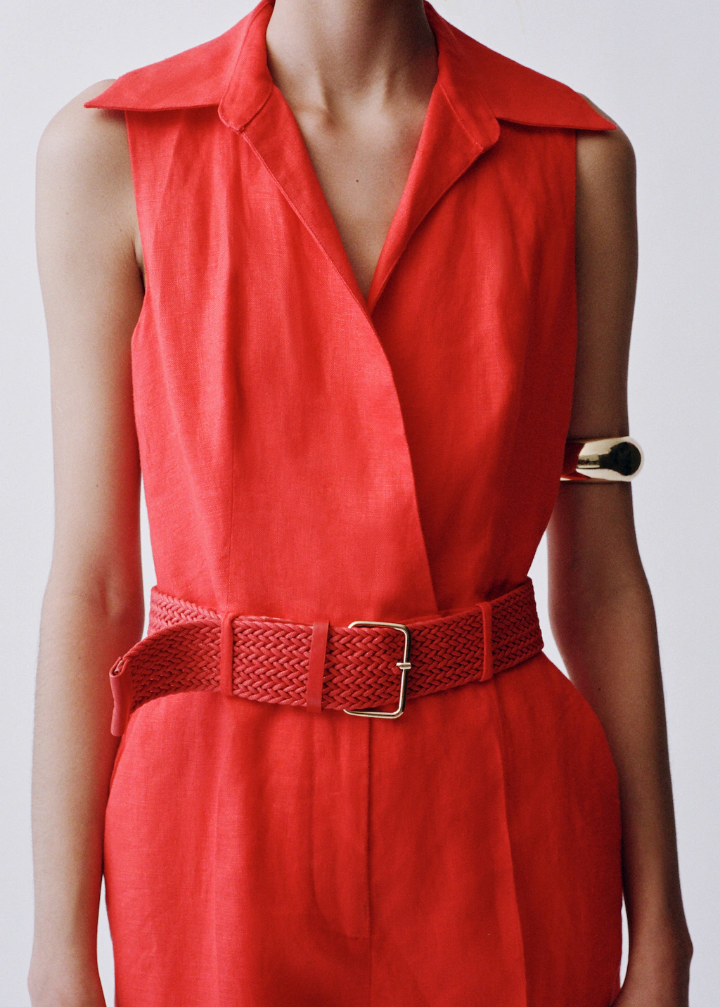 Shirt jumpsuit with belt - Red